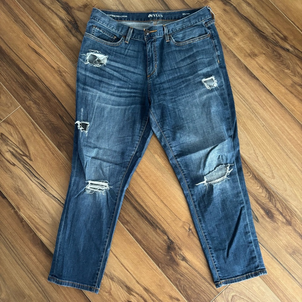 Stylus boyfriend crop Distressed Blue Jeans size 10